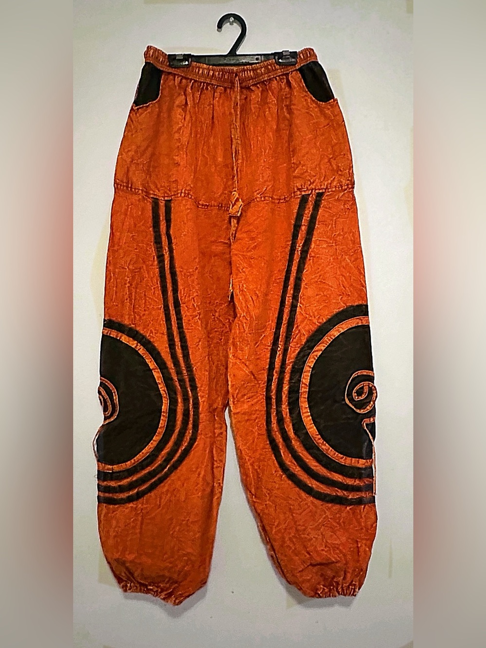 Vibrant Burnt Orange Boho Embroidered Harem Pants